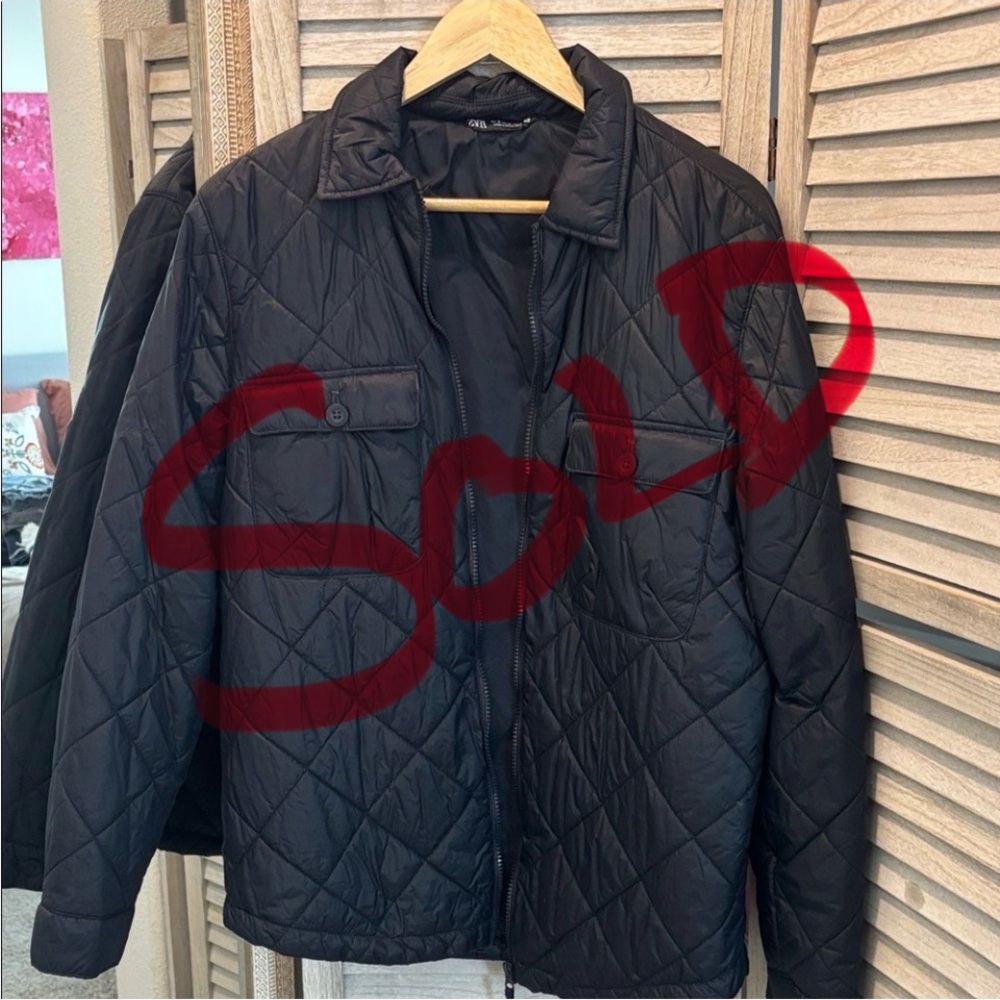 Zara Men's Black Quilted Shirt Jacket